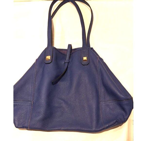 Stella & Dot Cobalt Blue Large Leather Shoulder Bag Tote - Picture 3 of 8